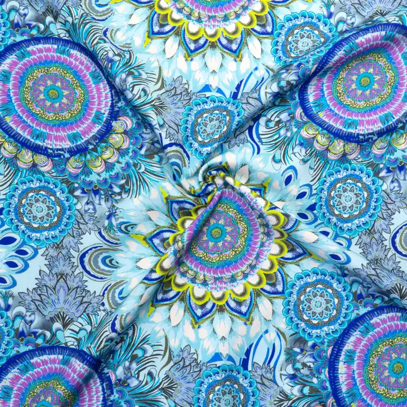 Viskosestoff, Javanaise, blautöne, grün, ornamental gemustert Neuheit