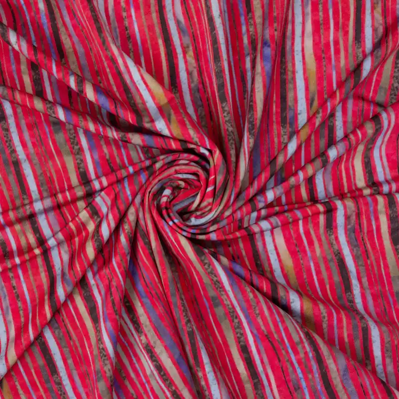Viskosejersey, rot, beerentöne, schwarz, Streifen Heute Kaufen