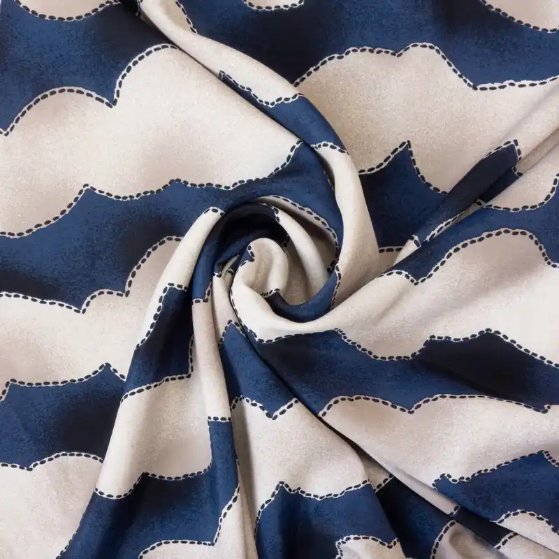 Viskosestoff, Javanaise, blau, beige, abstrakt gemustert Jetzt Bestellen