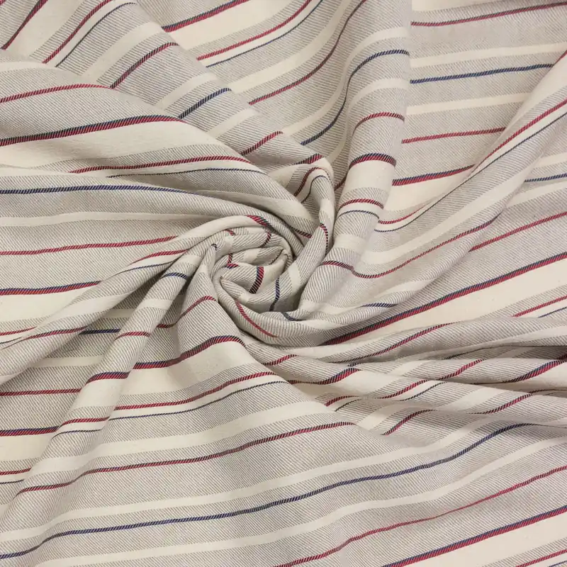 Baumwollstoff, Leinengemisch, beigetöne, rot, dunkelblau, Webstreifen Mega-Angebot