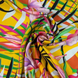 Im Trend Viskosestoff, Seidenstoff, pink, grün, gelb, florale Motive