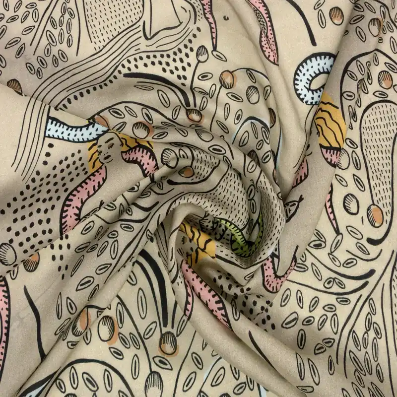 Letzte Chance Leichter Tencelstoff, Viskosestoff, beige, schwarz, pastellblau, pastellgrün, figürliche Motive