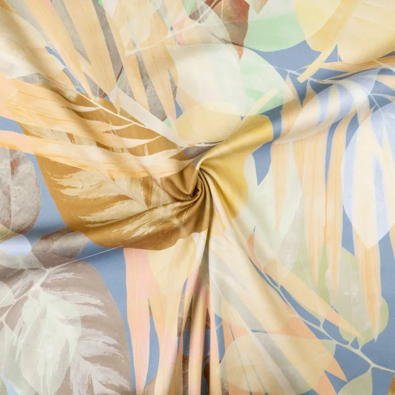 elastischer Baumwollstoff, Satin, blautöne, mint hell, beigetöne, florale Motive Mengenrabatt
