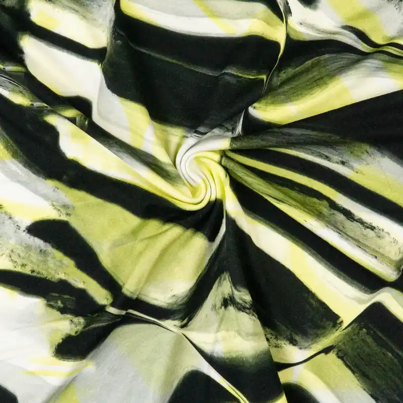 Viskosejersey, hellgrün, schwarz, offwhite, abstrakt gemustert Jetzt Zugreifen