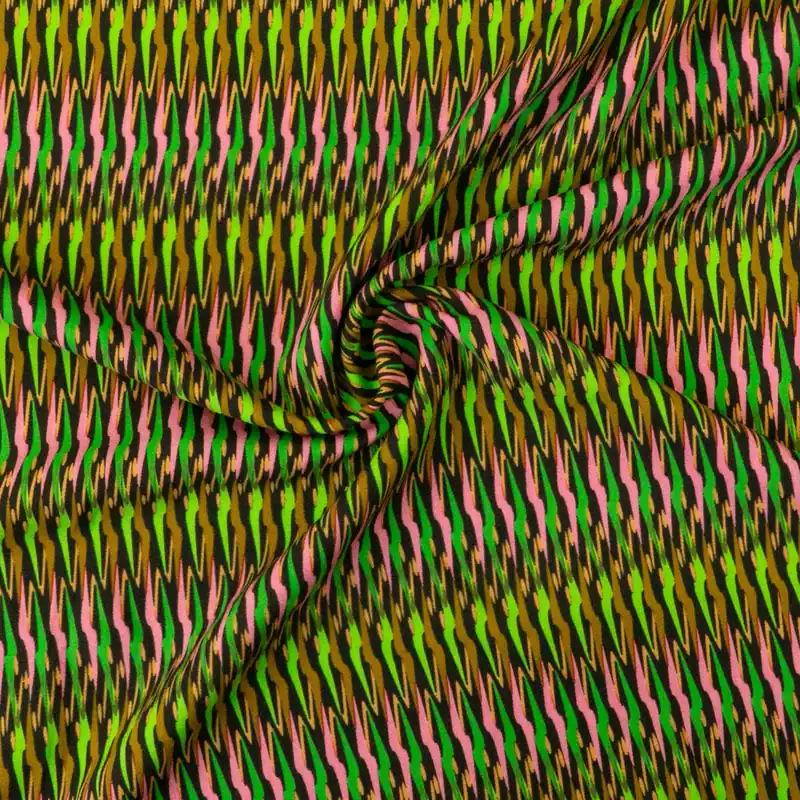 Bestseller Viskosestoff, Javanaise, grüntöne, pink, schwarz, grafisch gemustert