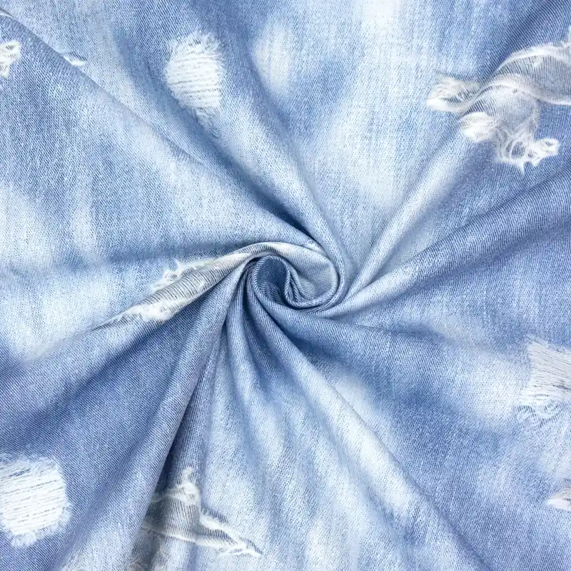 Top-Seller elastischer Feinköper, blautöne, offwhite, fotorealistisch bedruckt