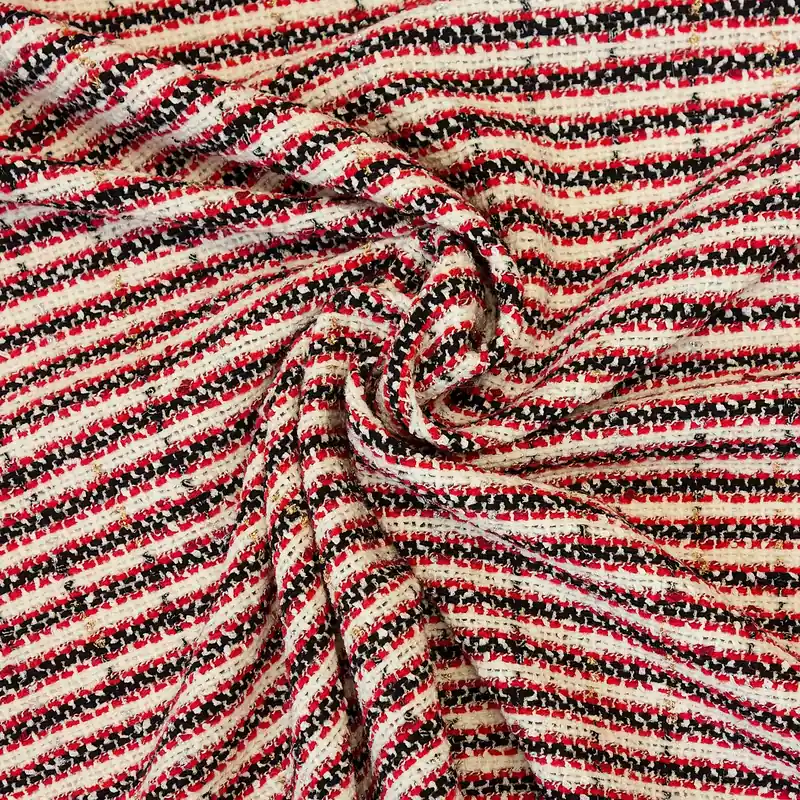 Wollstoff, Buntgewebe, creme, schwarz, gold, rot, silber, Streifen, Glanzeffekt Günstig