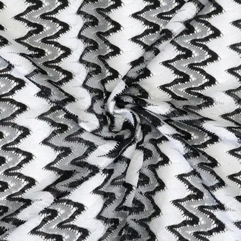 Spitzenstoff, schwarz, weiß, grau, Chevron-Muster Weltweiter Versand