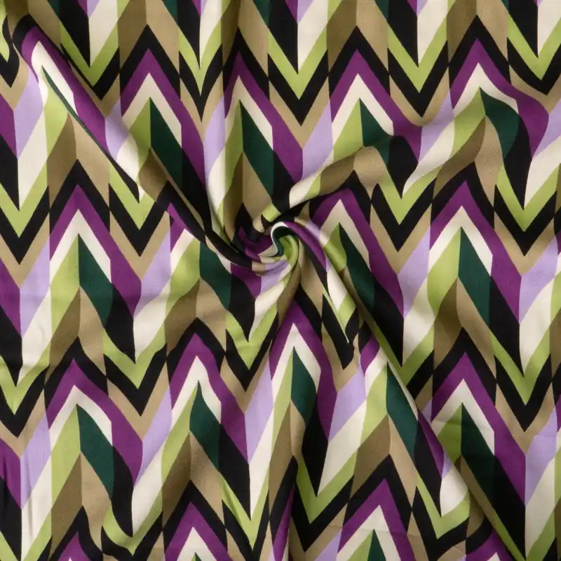 Jetzt Kaufen Viskosestoff, Twill, grüntöne, schwarz, creme, lilatöne, grafisch gemustert
