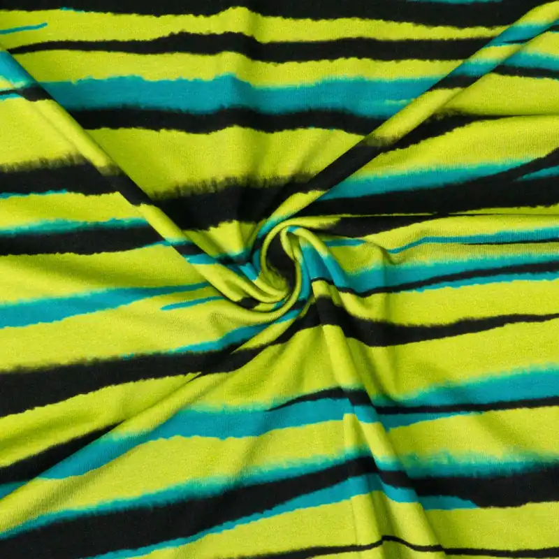 Viskosejersey, grüntöne, türkis, schwarz, Streifen Schnäppchen