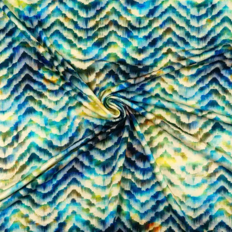 Jetzt Kaufen Viskosejersey, blautöne, grüntöne, gelb, abstrakt gemustert