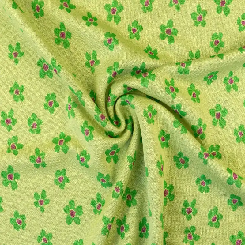 Feinstrick, grüntöne, pink, Glanzeffekt, floral gemustert Original