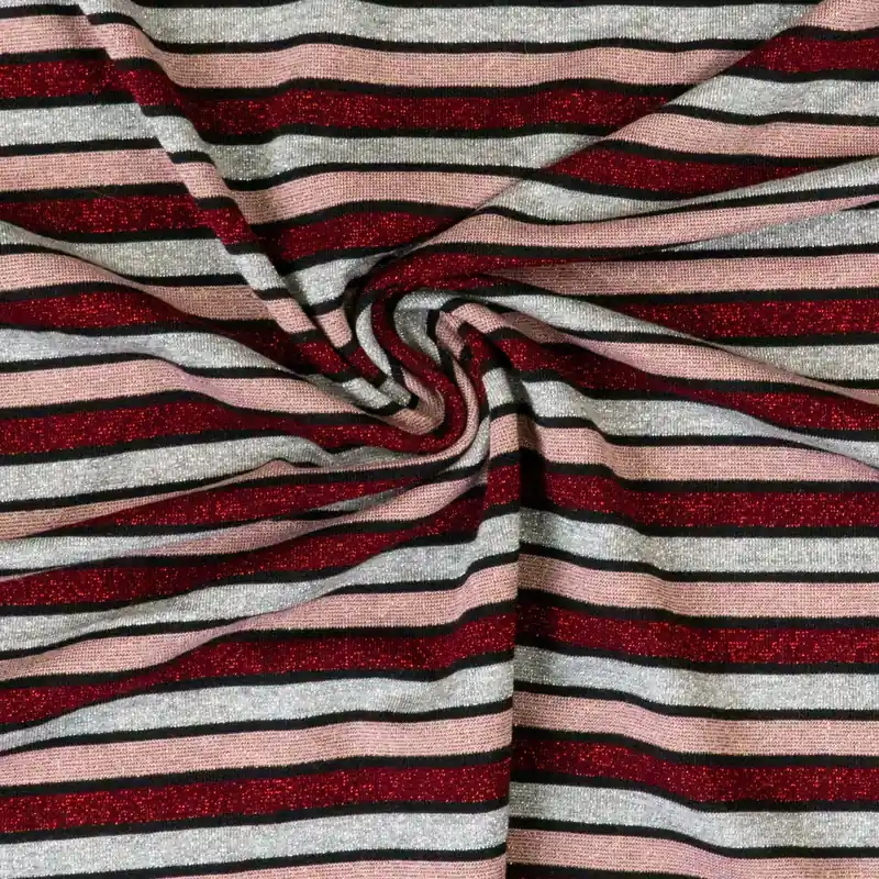 Viskosejersey, schwarz, rot, silber, rosé, Glanzeffekt, Streifen Neu