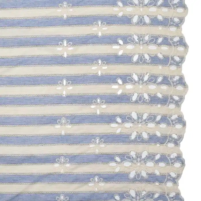 Neuheit Baumwolle, Richelieu, floral, 29253-17, blau-sahne