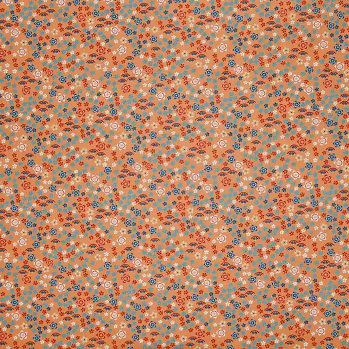 Markenprodukt Baumwolle, Popeline, floral, 27267-036, orange