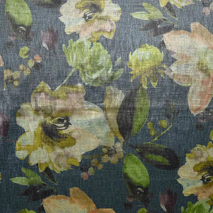 Dekosamt, Vegas, floral, 25985-003, blau Heute Kaufen