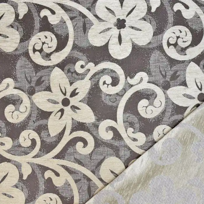 Dekostoff, Jacquard, beidseitig, floral, 23104-400, beige Nur Heute
