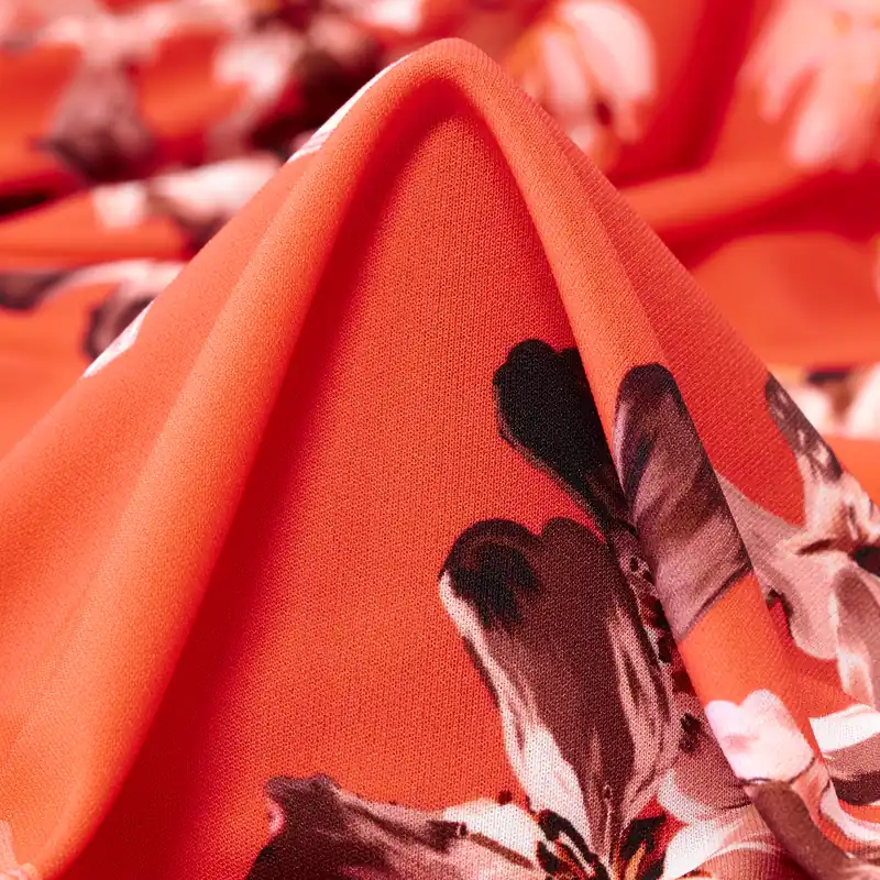 CRÊPE, PRINTED, FLORAL, HOT CORAL Zertifiziert