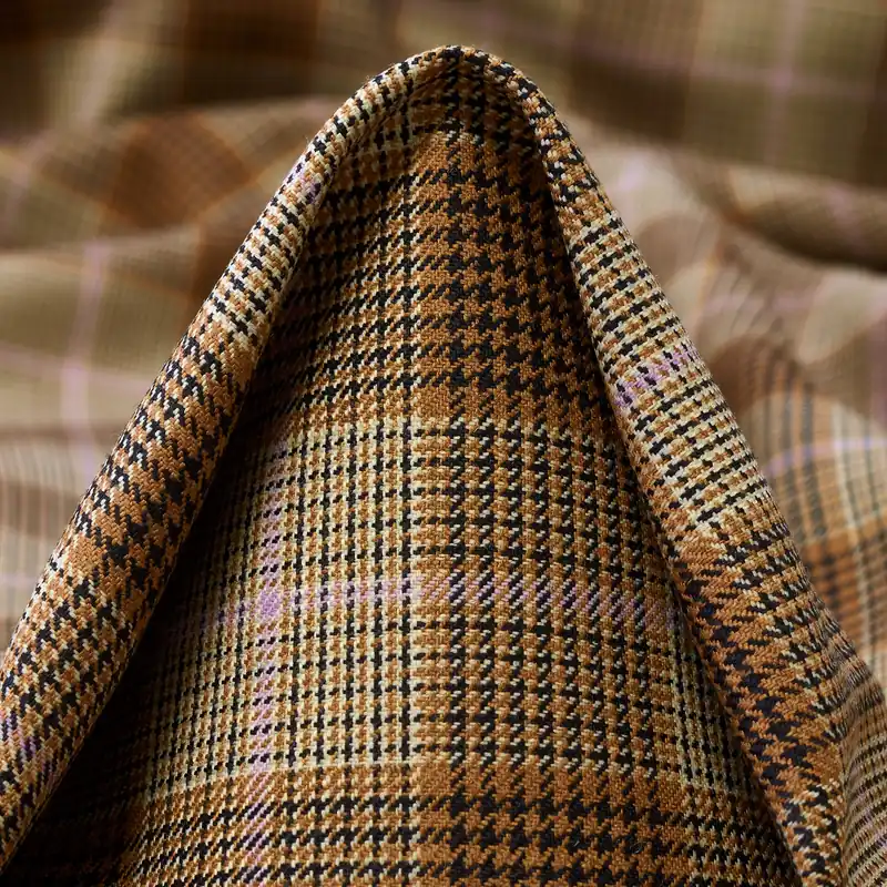 VIRGIN WOOL, CHECK, ELASTIC, TOBACCO BROWN Im Trend