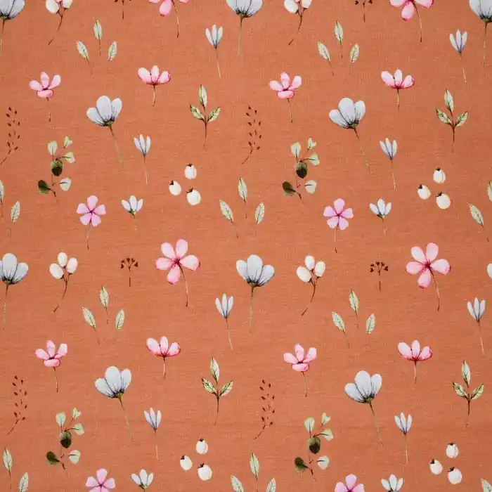 Garantierte Lieferung Jersey, Baumwolle, digital, floral, 28517-515, ziegelfarben