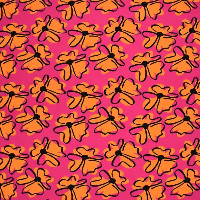 Geld-Zurück-Garantie Jersey, Baumwolle, floral, 28320-1106, orange-rosa