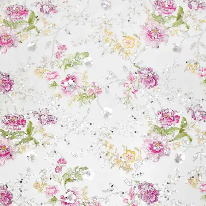 Limited Edition Spitze mit Glittern, floral, 28200-508, sahne