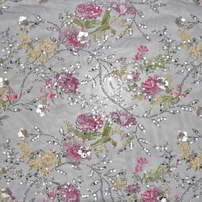 Spitze mit Glittern, floral, 28200-1001, schwarz Markenware