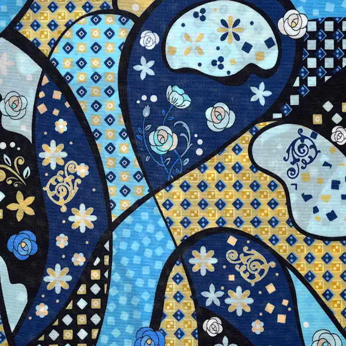 Jersey, Viskose, Filament, floral, 25898-1, blau-gelb Original