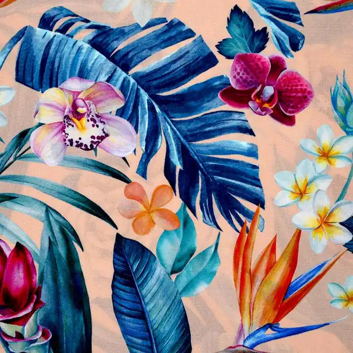 Mega-Angebot Gewebe, Viskose, floral, 25894-8, aprikose