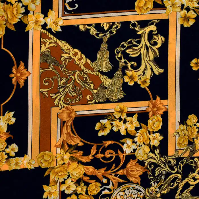 Billig Gewebe, Viskose, Ornament, 25894-151, schwarz