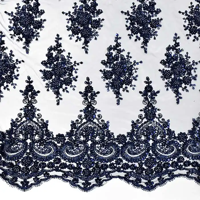 Spitze mit Pailletten, Ornament, 26657-002, dunkelblau Zertifiziert