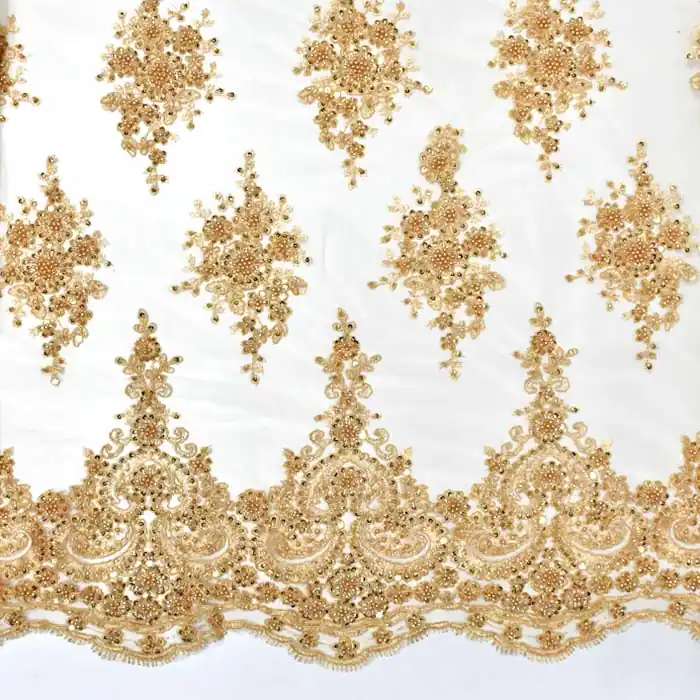 Spitze mit Pailletten, Ornament, 26657-207, golden Original