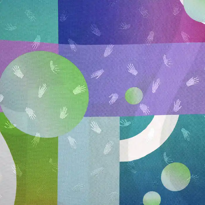 Gewebe, Viskose, geometrisch, 25821-02, grün-violett Neue Ware