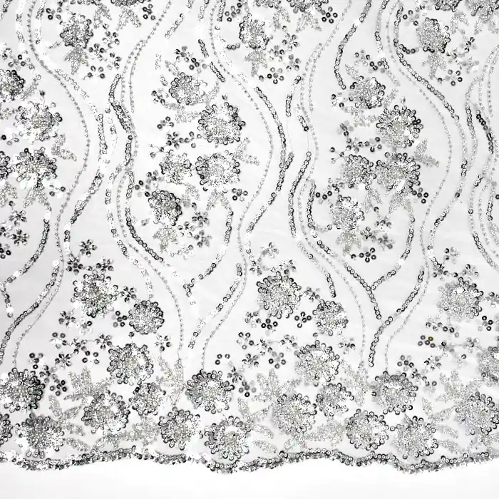 Must-Have Spitze mit Pailletten, floral, 26290-555, silbern