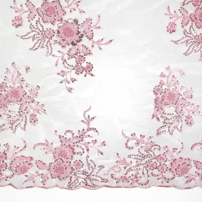 Großhandel Spitze mit Pailletten, floral, 26292-614, rosa
