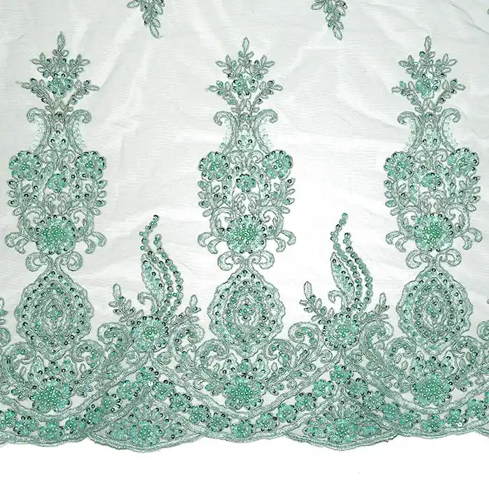 Mengenrabatt Spitze mit Pailletten, floral, 26294-520, mint