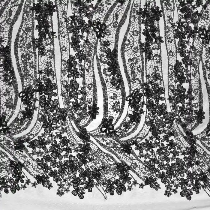 Expressversand Spitze, dehnbar, Ornament, 22918-1001, schwarz