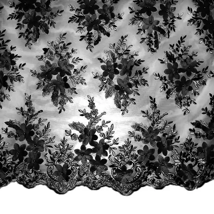 Highlight Spitze mit Perlen, floral, 25903-1001, schwarz