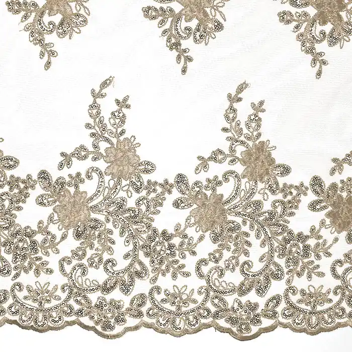Hochwertig Spitze mit Pailletten, floral, 26198-300, beige