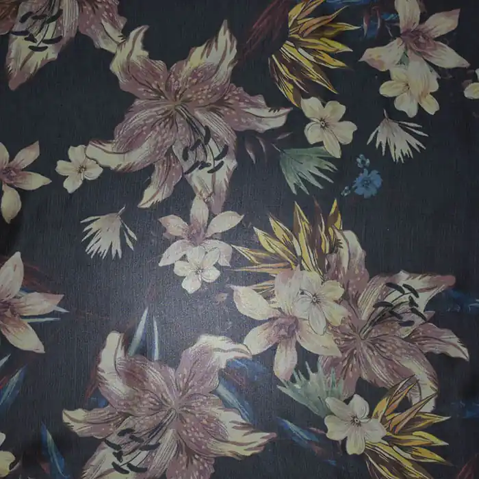 Aktuell Seide, Chiffon, floral, 26188-01, schwarz