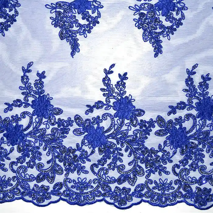 Expressversand Spitze mit Pailletten, floral, 26198-394, blau