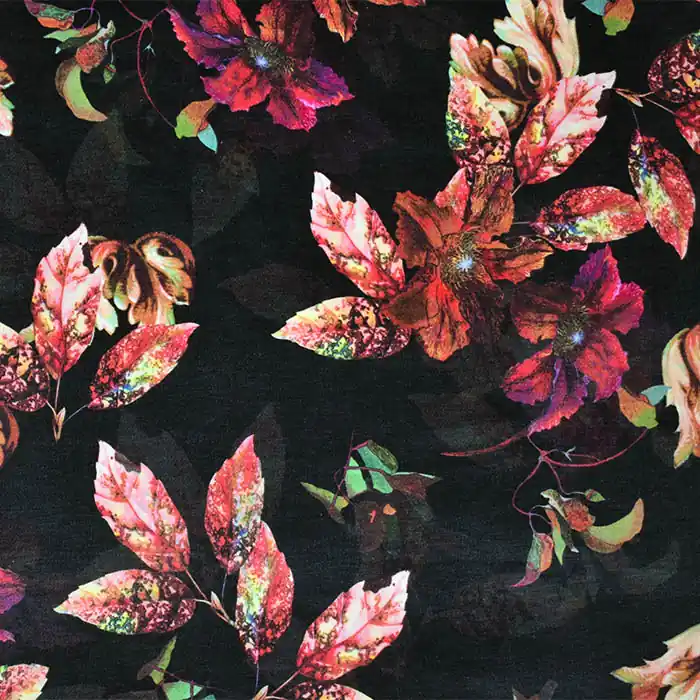 Hochwertig Samt, Baumwolle, floral, 26153-01, schwarz-rosa