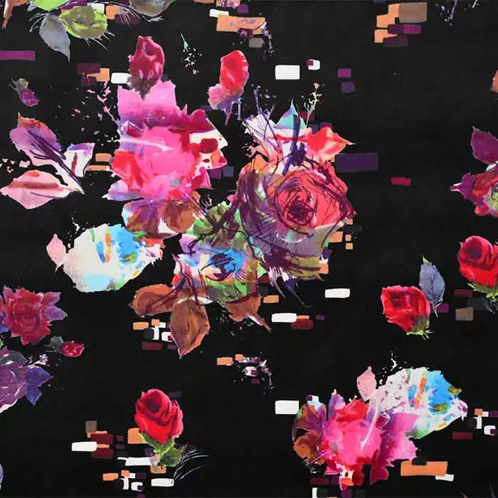 Highlight Samt, Baumwolle, floral, 26153-06, schwarz