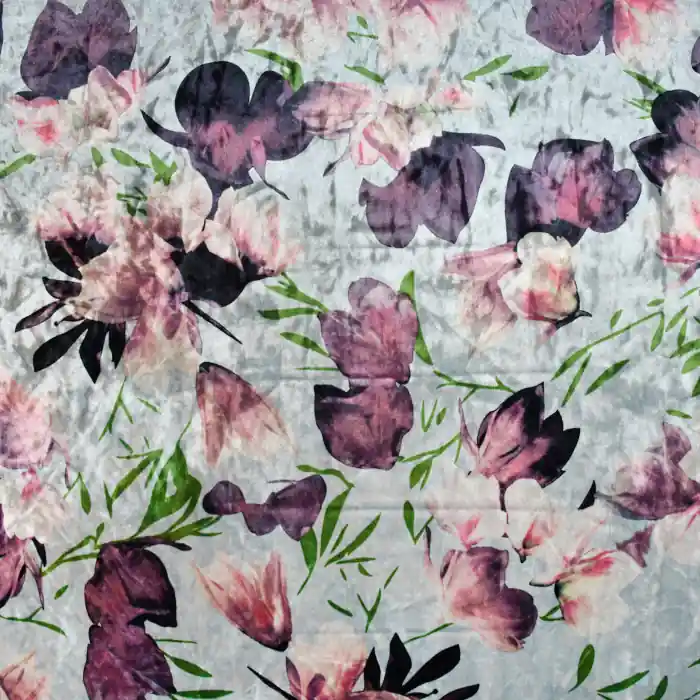 Preiswert Plüsch, Polyester, floral, 21801-74, graublau