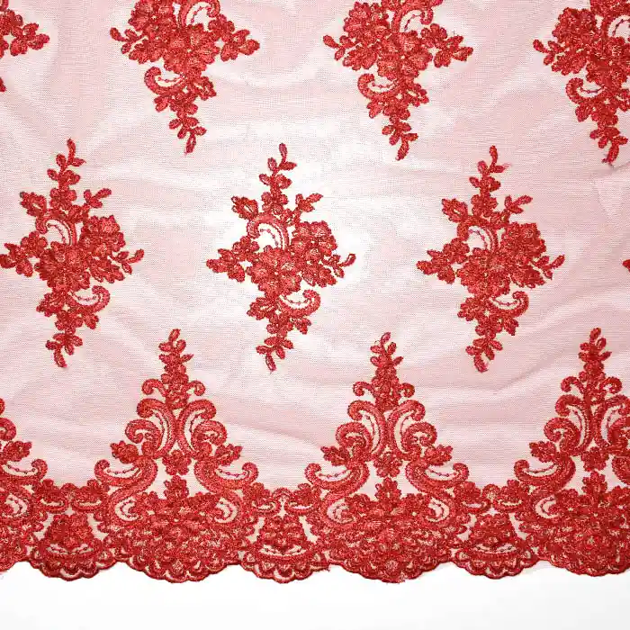 Spitze, dehnbar, floral, 26093-500, rot Echt