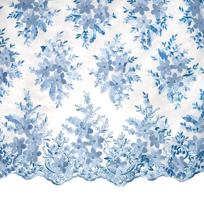 Spitze mit Perlem, floral, 25903-673, blau Nur Für Kurze Zeit