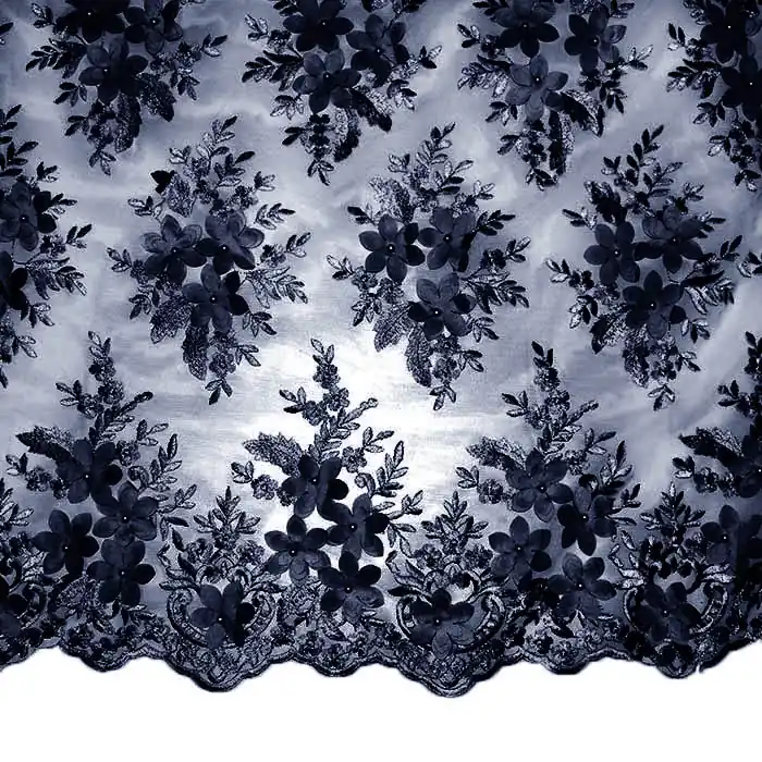 Begrenztes Angebot Spitze mit Perlen, floral, 25903-002, dunkelblau