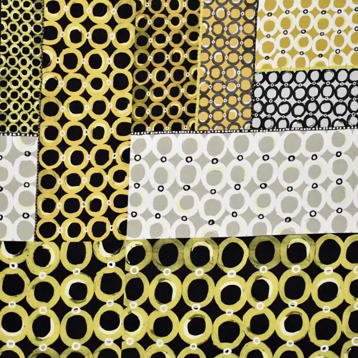 Satin, Baumwolle, Viskose, Kreise, 25196-01, gelb Begrenztes Angebot