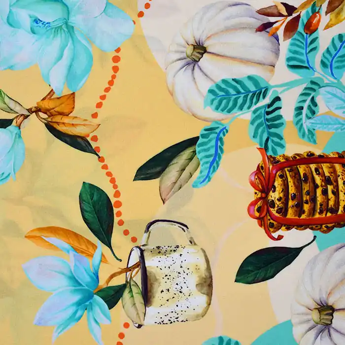 Gewebe, Viskose, floral, 25894-110, gelb Premium