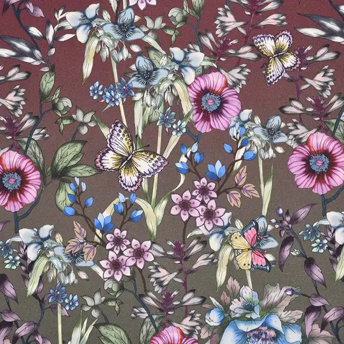 Solange Der Vorrat Reicht Gewebe, Viskose, floral, 25250-01, bordeaux